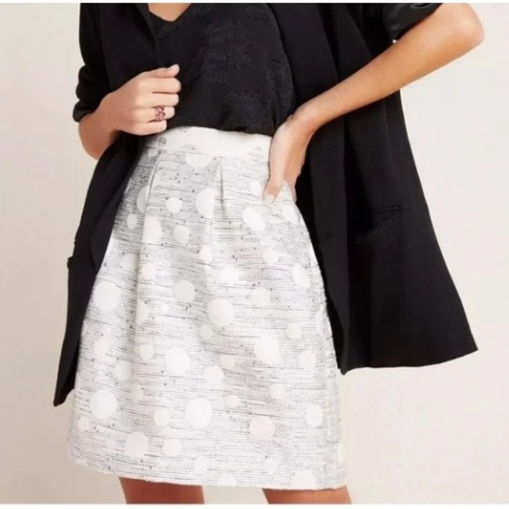 Anthropologie Maeve Anya Dotted‎ Jacquard Skirt Polka Dot Metallic Silver 14